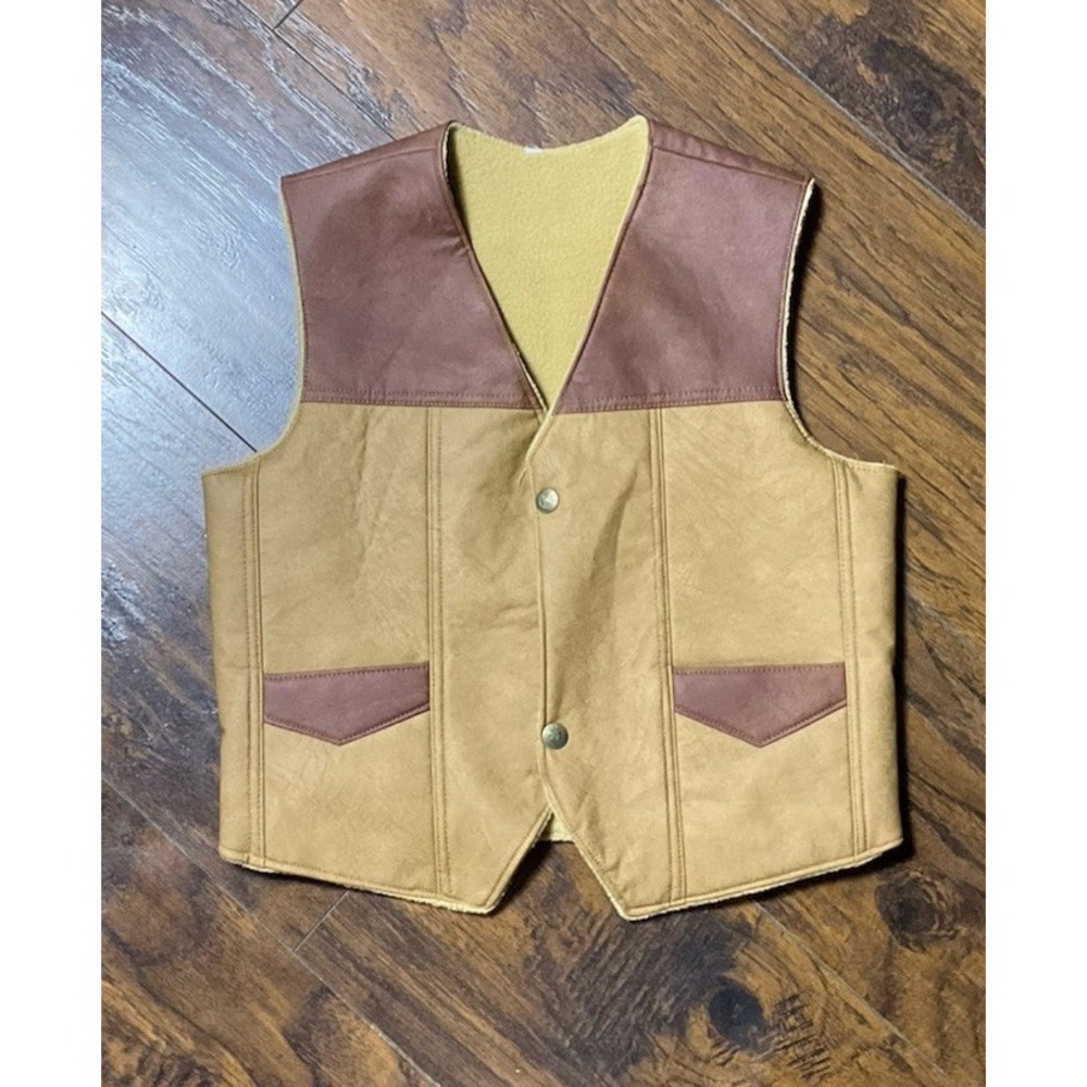 Brown Western Solid Sleeveless Kids Vest with Button Closure with Dark Trim